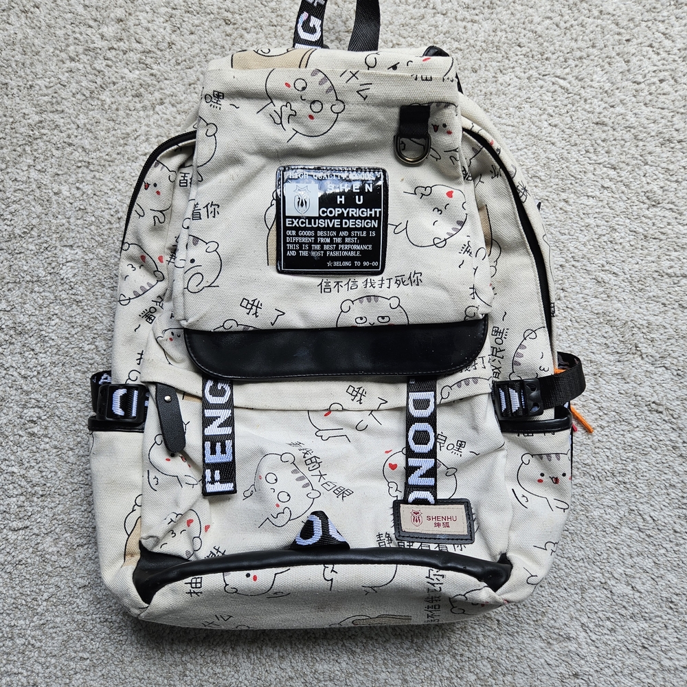 Cream and Black Streetwear Backpack with Adjustable Straps